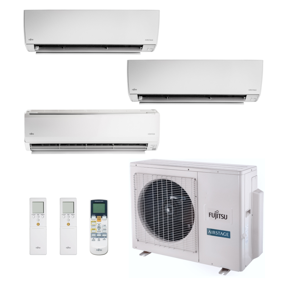 Ar Condicionado Multi Split Inverter Fujitsu Airstage Premium 23.000 BTU/h (1 Evap HW 7.000 + 1 Evap HW 9.000 + 1 Evap HW 18.000) Quente e Frio 220V