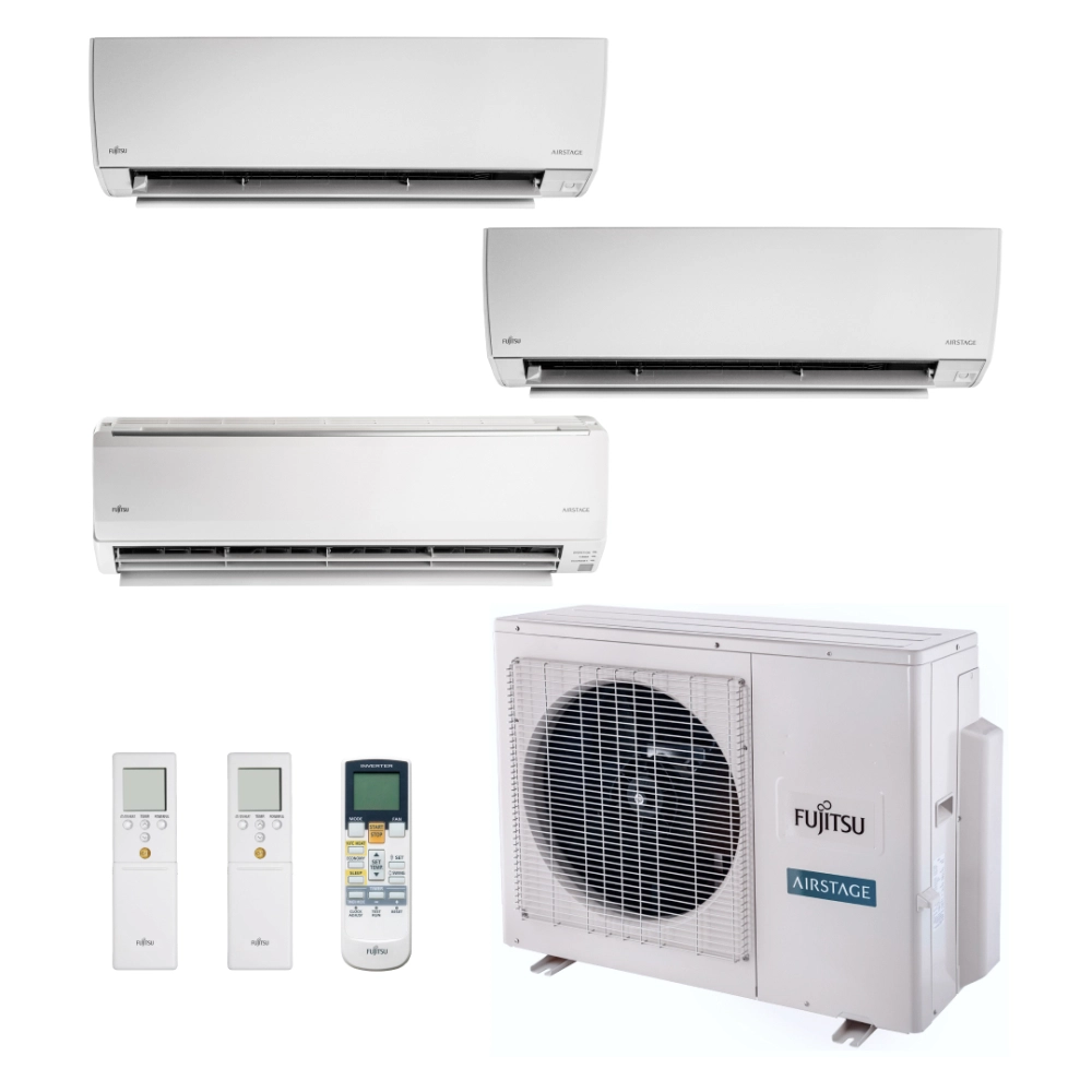 Ar Condicionado Multi Split Inverter Fujitsu Airstage Premium 23.000 BTU/h (1 Evap HW 7.000 + 1 Evap HW 9.000 + 1 Evap HW 18.000) Quente e Frio 220V