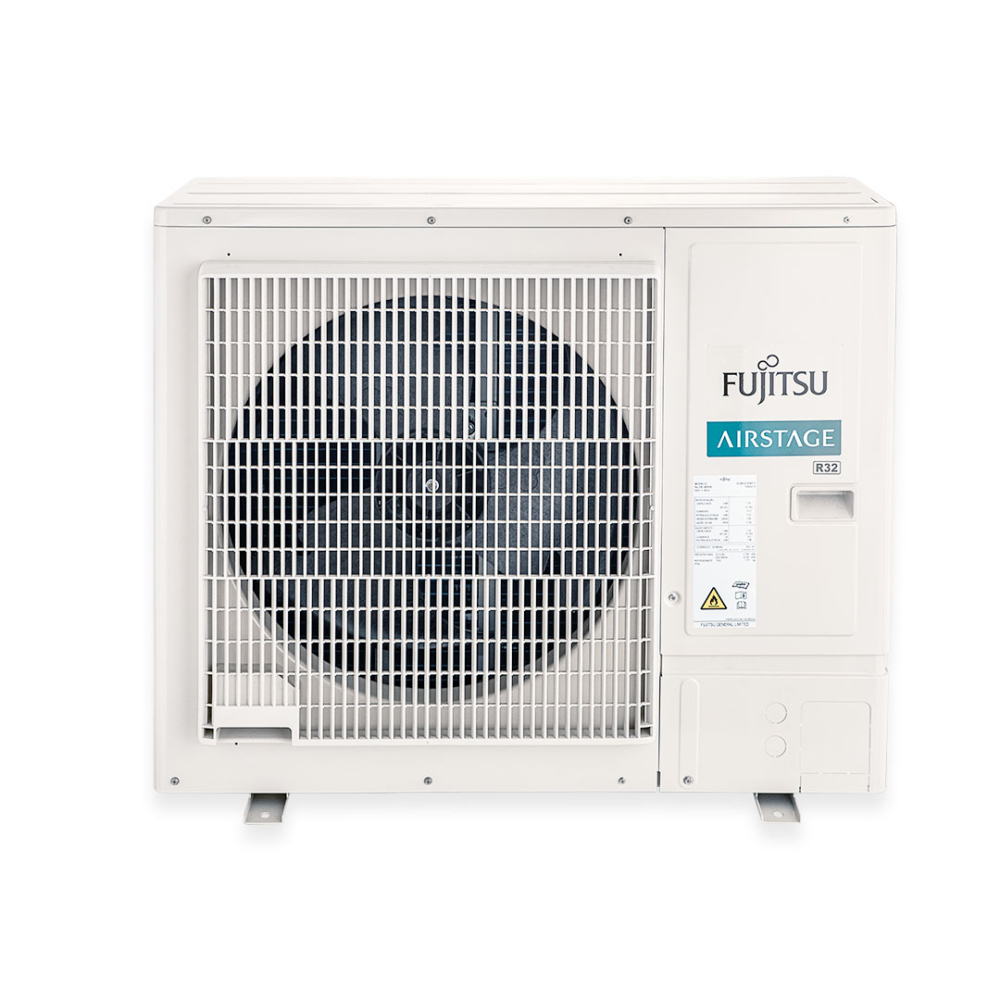 Condensadora de ar-condicionado cassete Fujitsu vista de lado na cor branca Condensadora de ar-condicionado cassete Fujitsu vista de lado na cor branca