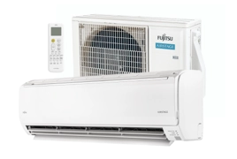 Conjunto de ar-condicionado Fujitsu com Evaporadora, condensadora e controle cor branca