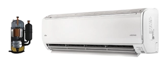 Evaporadora de ar-condicionado fujitsu na cor branca com ilustração do cilindro  
