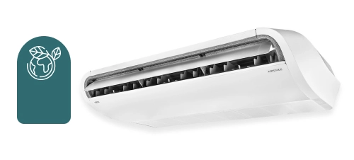 Evaporadora de ar-condicionado fujitsu na cor branca com ilustração do sendor de presença